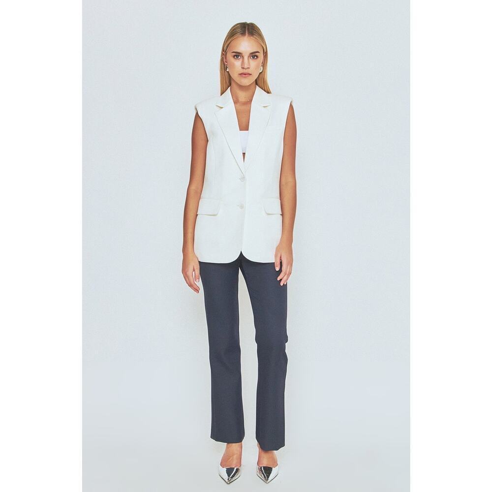 ENDLESS ROSE White Linen Oversized Fit Sleeveless Shoulder Pad Vest Size Small